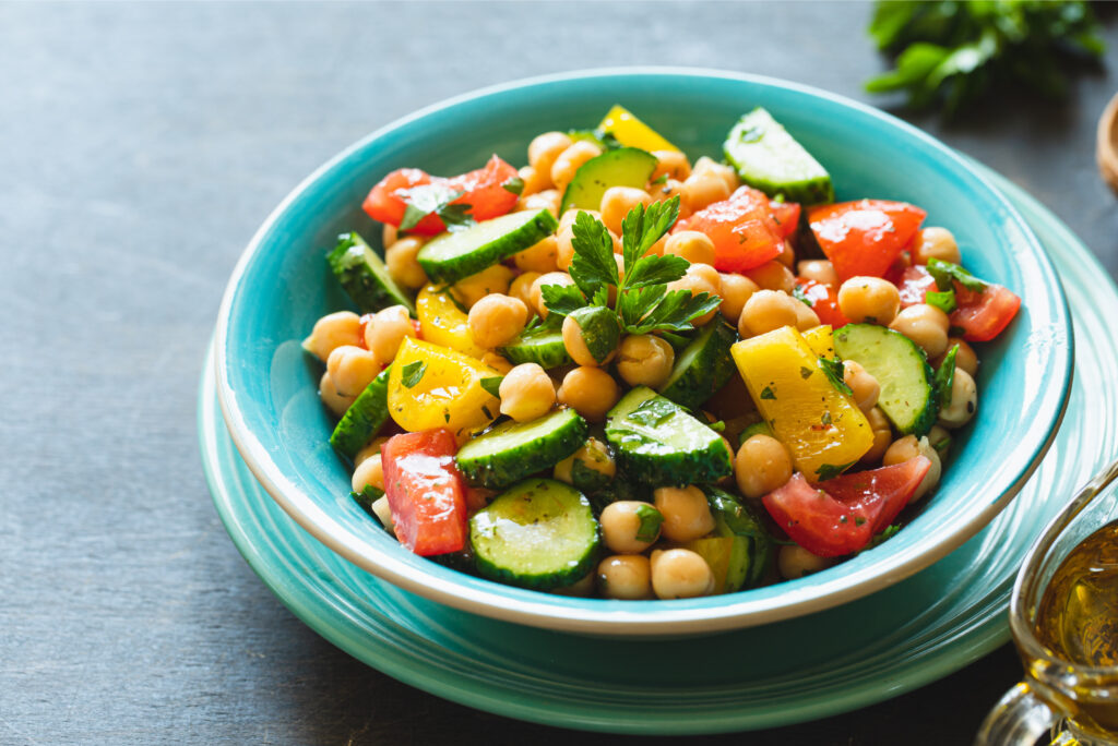 Chickpea salad with lots of healthy and fresh veggies