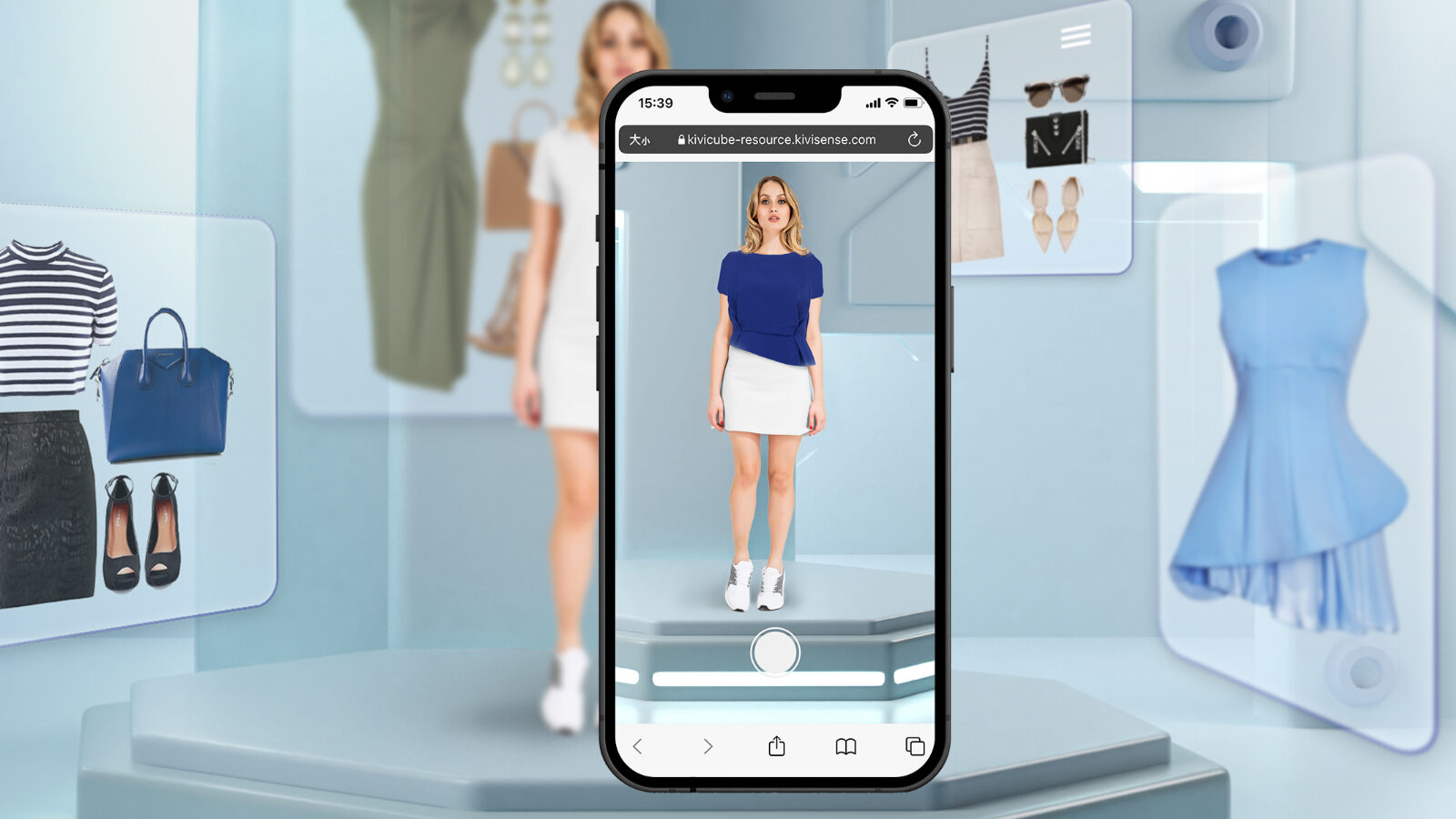 Young women using virtual try-on clothes on e commerce site's app