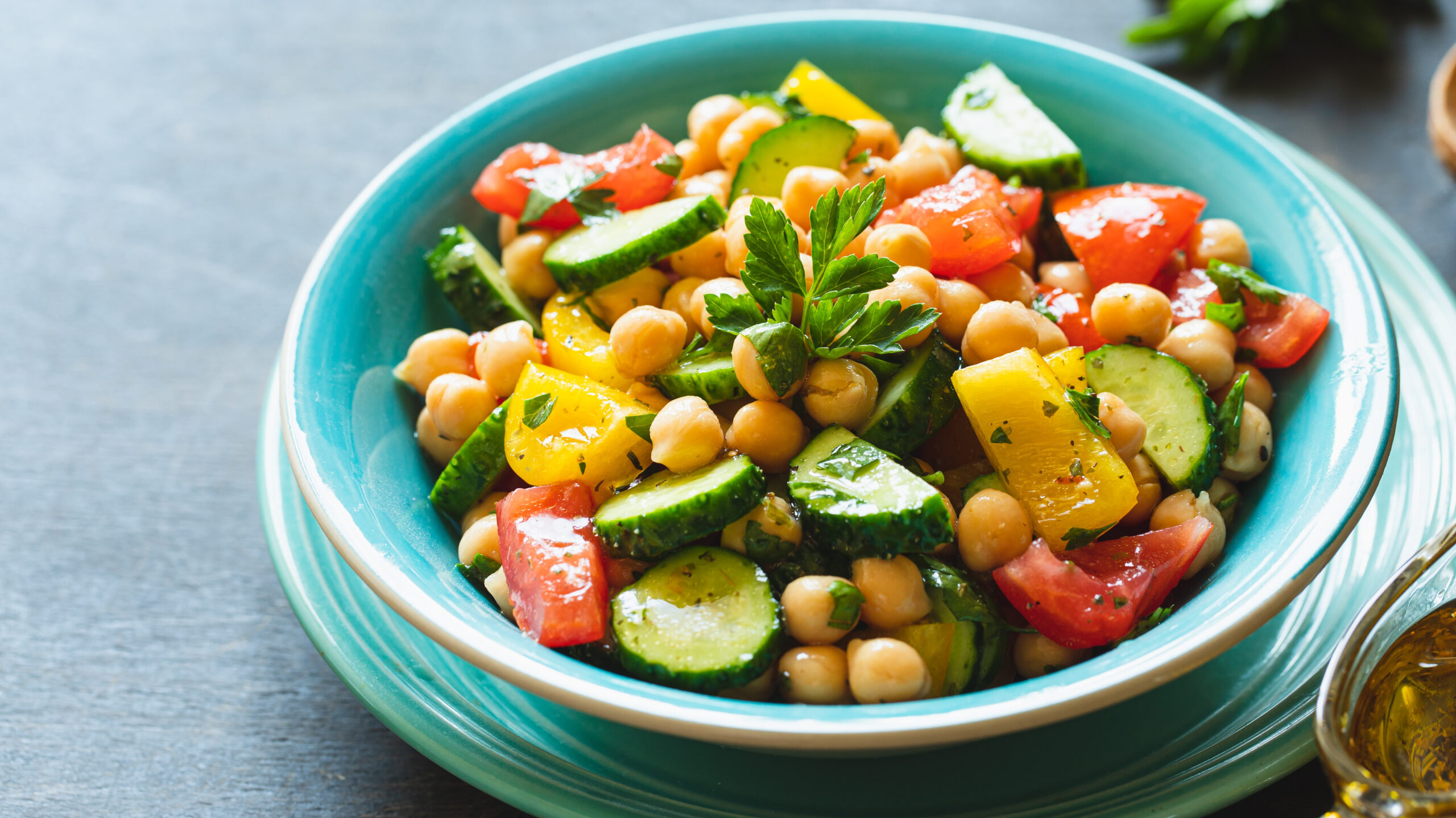 Chickpea salad with lots of healthy and fresh veggies